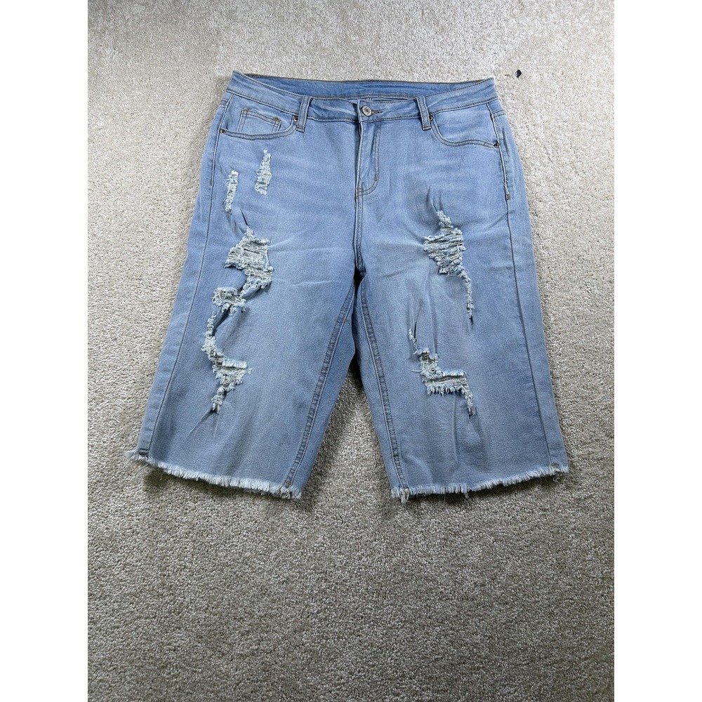 Distressed‎ Jean Shorts Mens Large Ripped Frayed Hem Casual Denim Bermuda